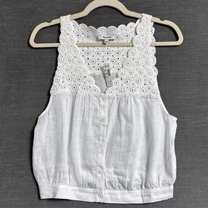 Madewell Top 2 White Linen Crochet Lace Sleeveless Tank Beach Boho Hippie Casual
